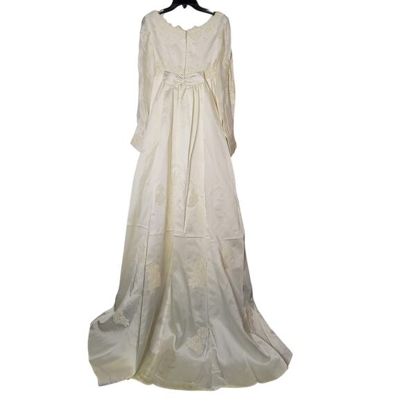 Vintage 1950s Wedding Dress gown XS Sateen Lace Structured Needs Repairs - Picture 1 of 15